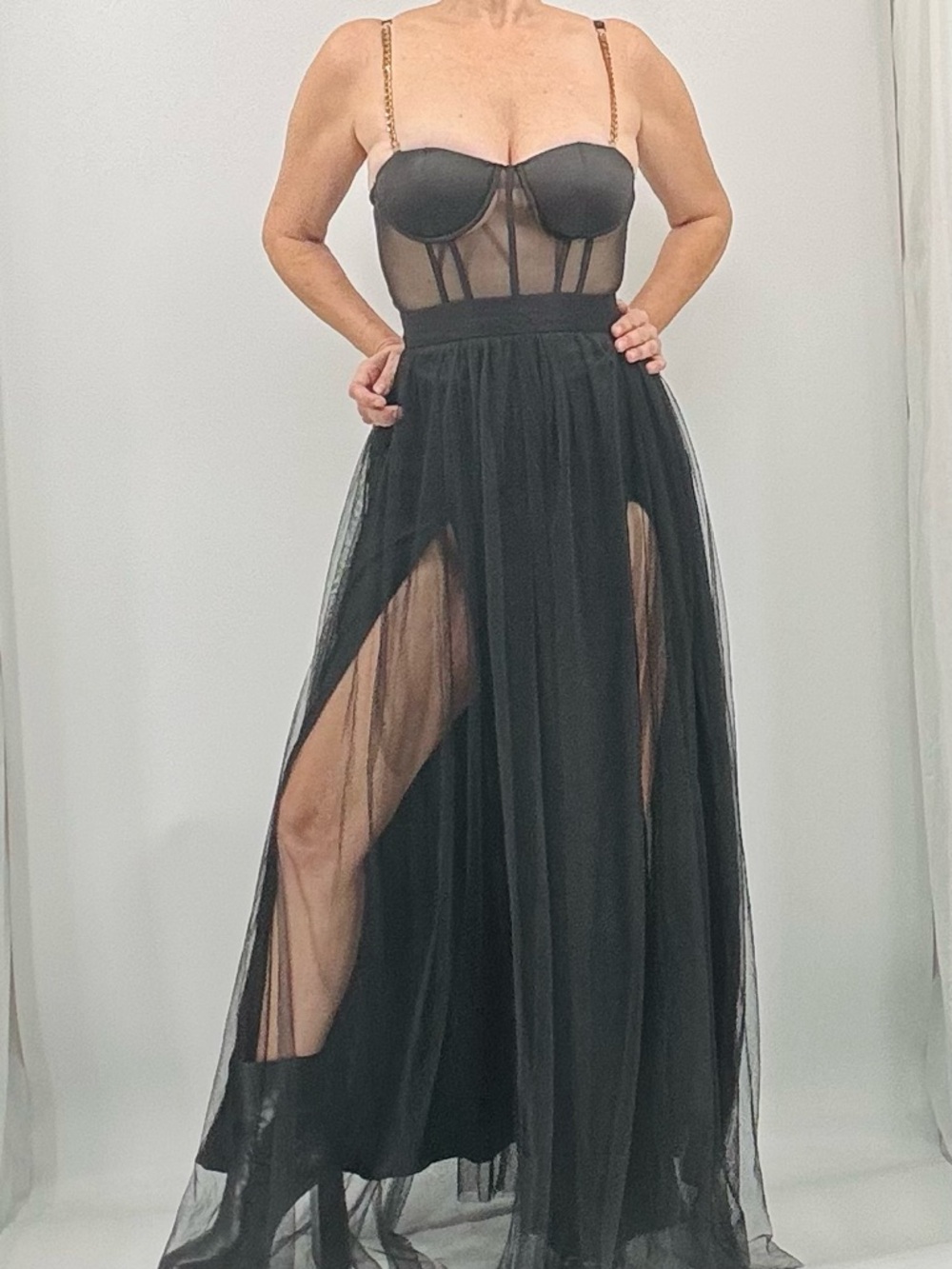 Windsor Whimsigoth Witchy Tulle Sheer Corset Maxi Illusion Dress Evening Gown